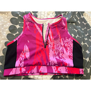 Superfit Hero Half Zip Crop Bikini Top - Fuchsia Sunset 3X Fire Fit